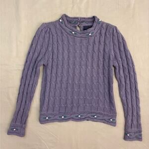 Herman Geist Vintage Women’s Embroidered Purple Cable Knit Sweater Size Medium